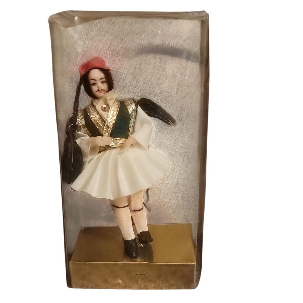 Vintage Greek Evzone Soldier Doll Traditional‎ Costume Fustanella Souvenir 5.5"